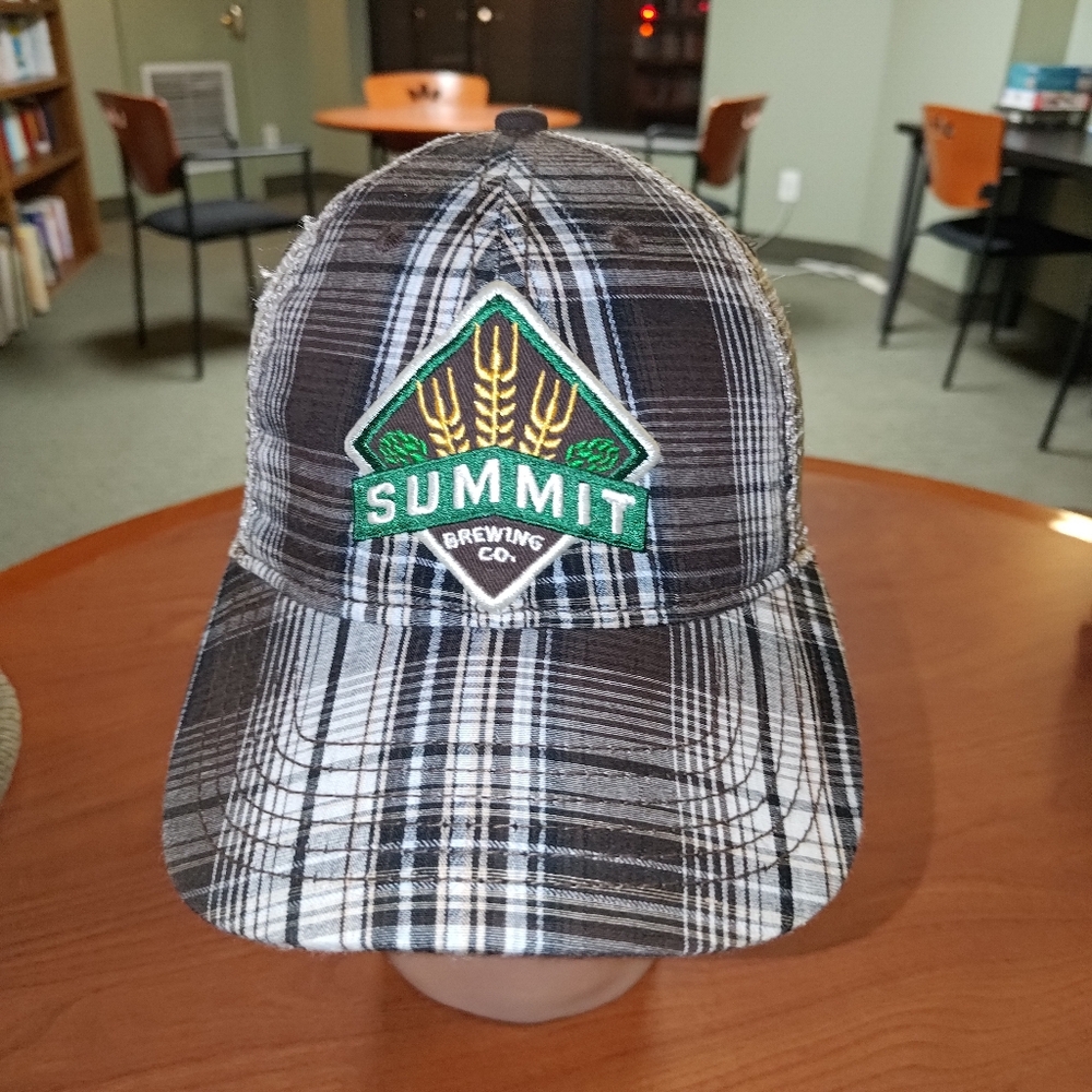 Summit Brewing Co. Embroidered Plaid Trucker Mesh Strap-on Hat Cap